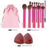 13-Piece Pink Makeup Brush Set with Puffs & Bag