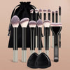 Professional Black Makeup Brush Set with Bag & Powder Puffs