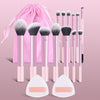13-Piece Pink Makeup Brush Set with Puffs & Bag