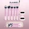 14-Piece Pink Makeup Brush Set with 2 Powder Puffs & Cosmetic Bag – Soft Bristles