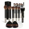 Professional Black Makeup Brush Set with Bag & Powder Puffs